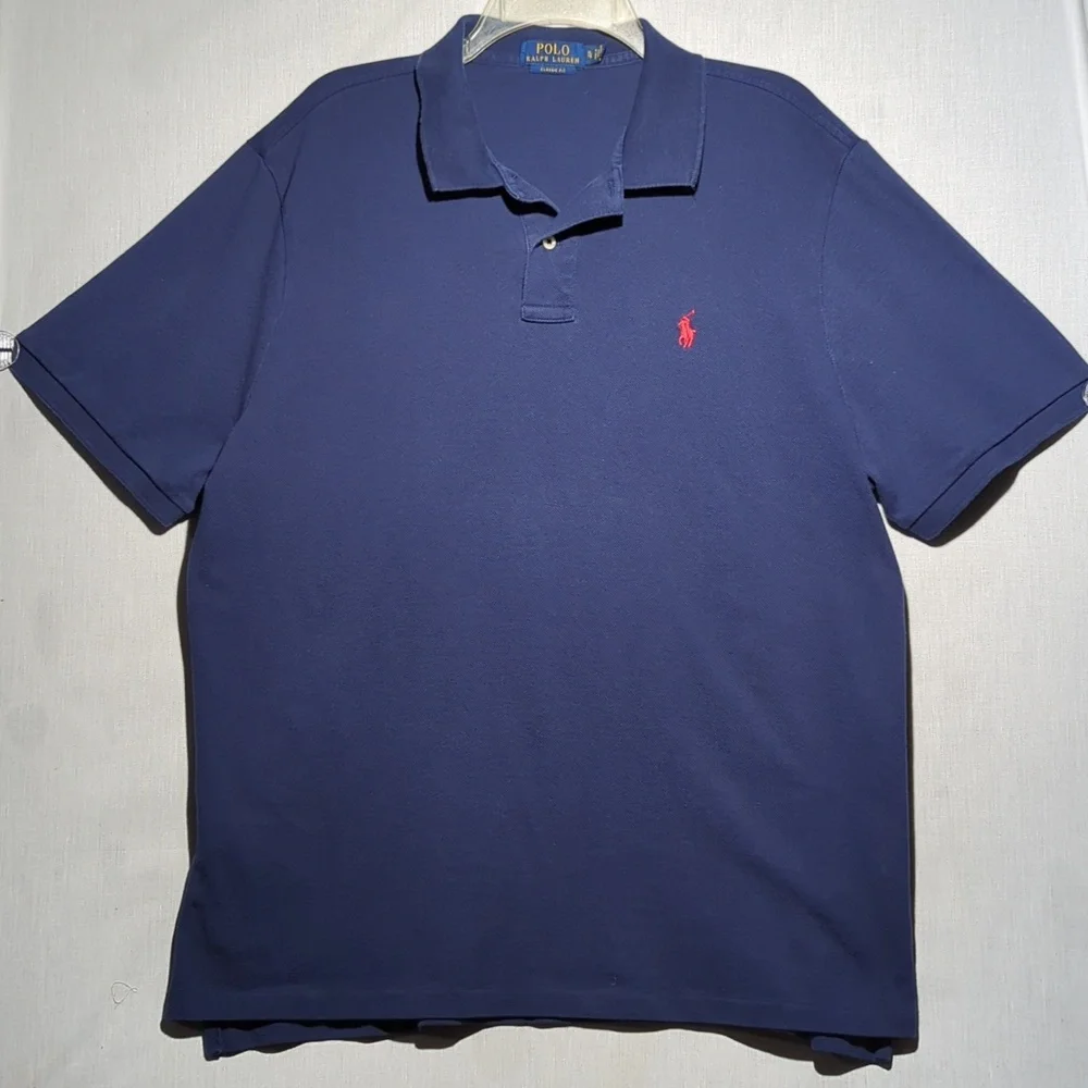 Polo Ralph Lauren Classic Fit‎ Navy Blue Mens Polo Shirt Size XL